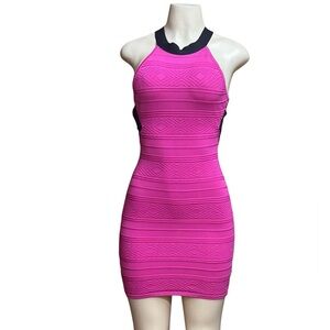 Pink Ribbed Mini Halter Dress